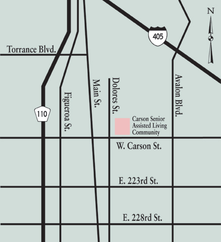 Located west off the 405 freeway on W. Carson St. after Avalon Blvd. and before Dolores St.